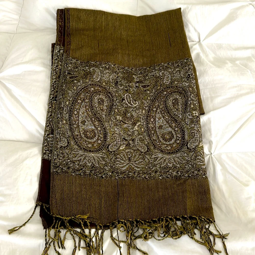 Olive and silver pashmina